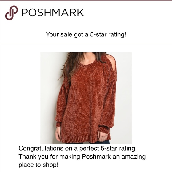 LAST 1! OH SO SOFT Rust Cold shoulder knit sweater - Picture 4 of 4